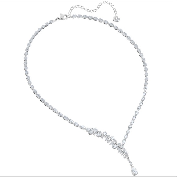 Swarovski Rhodium Feather Crystal Necklace - Picture 6 of 11